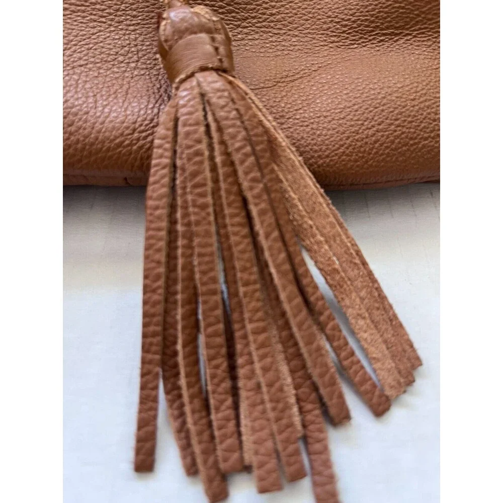 Lucky Brand Saddle Brown Leather Drawstring Bucket Bag Handbag